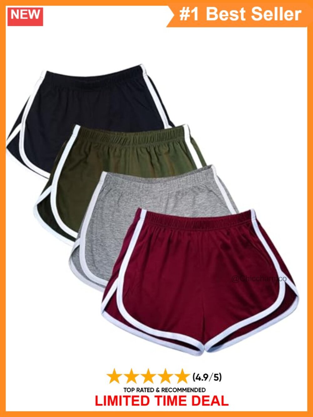 4 Pack Cotton Athletic Yoga Dance Shorts Dolphin Hem Elastic Waist